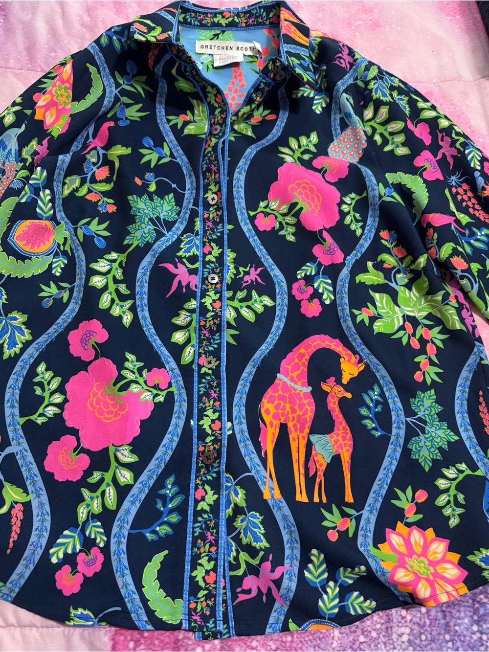 Gretchen Scott Jungle Garden Print Button Front Blouse Size L - Picture 6 of 8